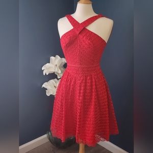 Red Lace Crossover Dress